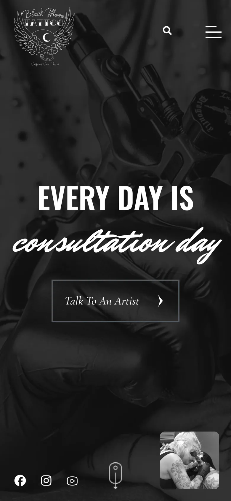 Black Moon Tattoo Company mobile homepage