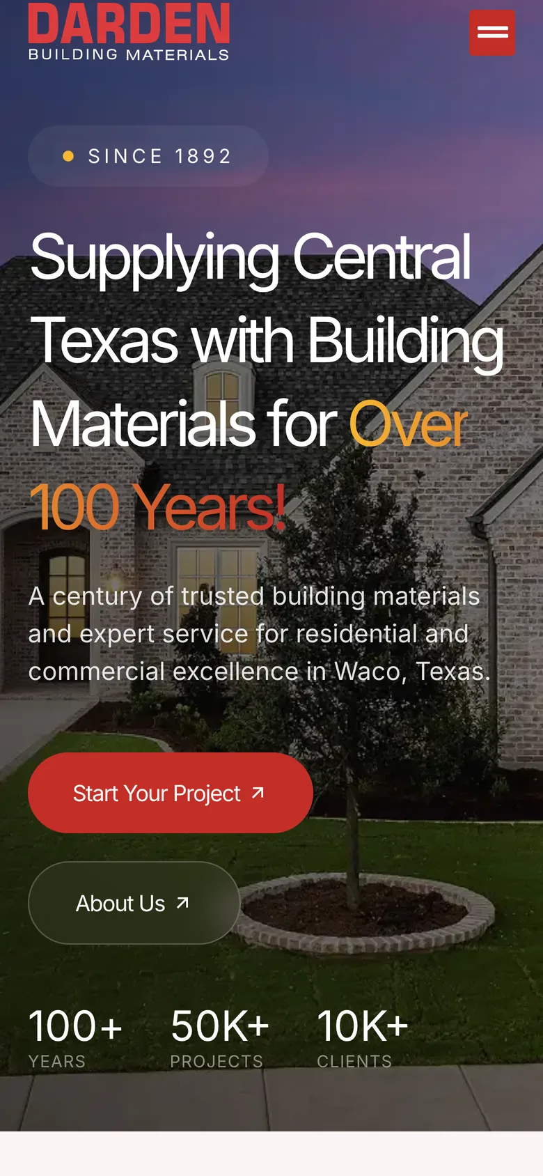 Darden Building Materials mobile homepage