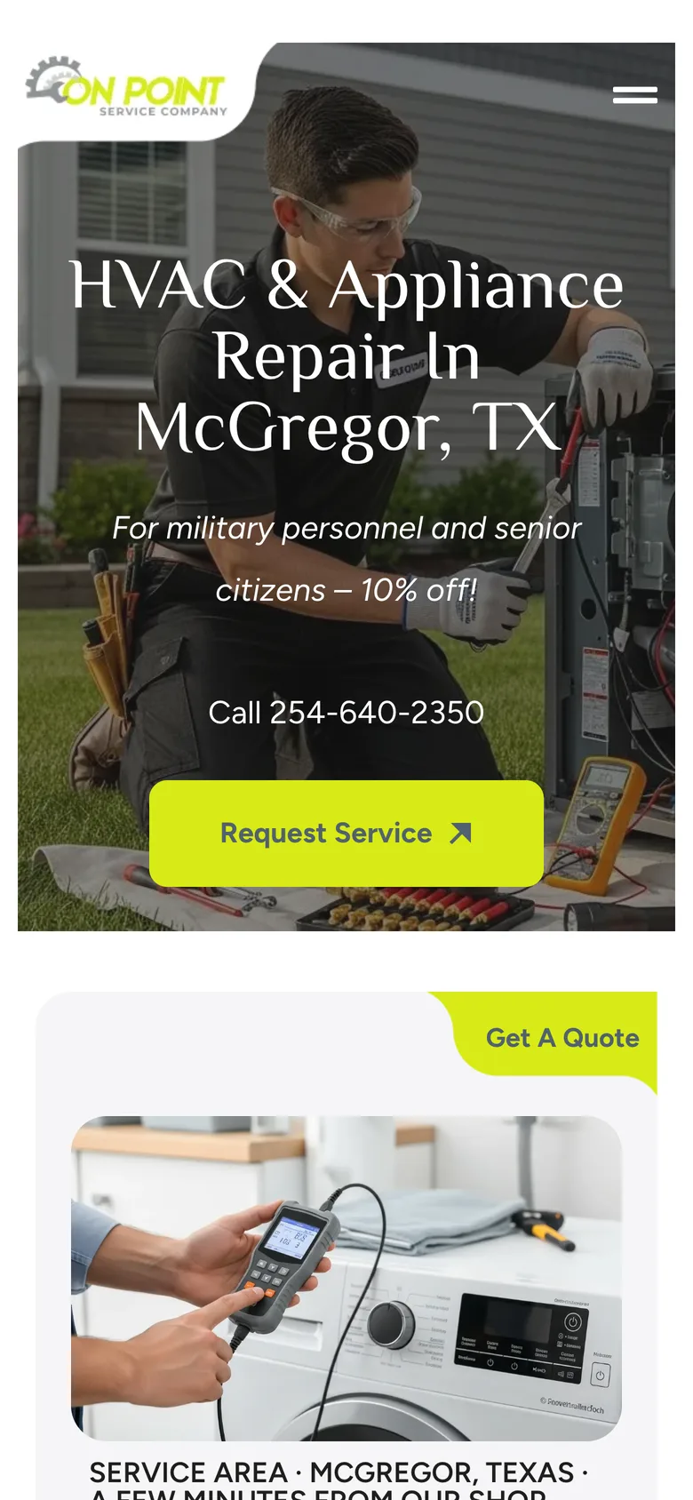On Point Service Company McGregor, Texas town page on mobile
