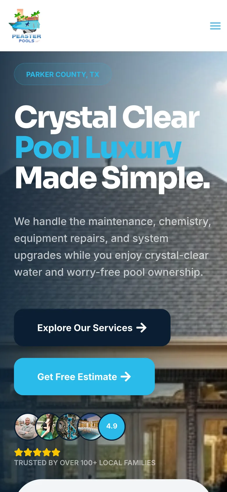 Peaster Pools mobile homepage